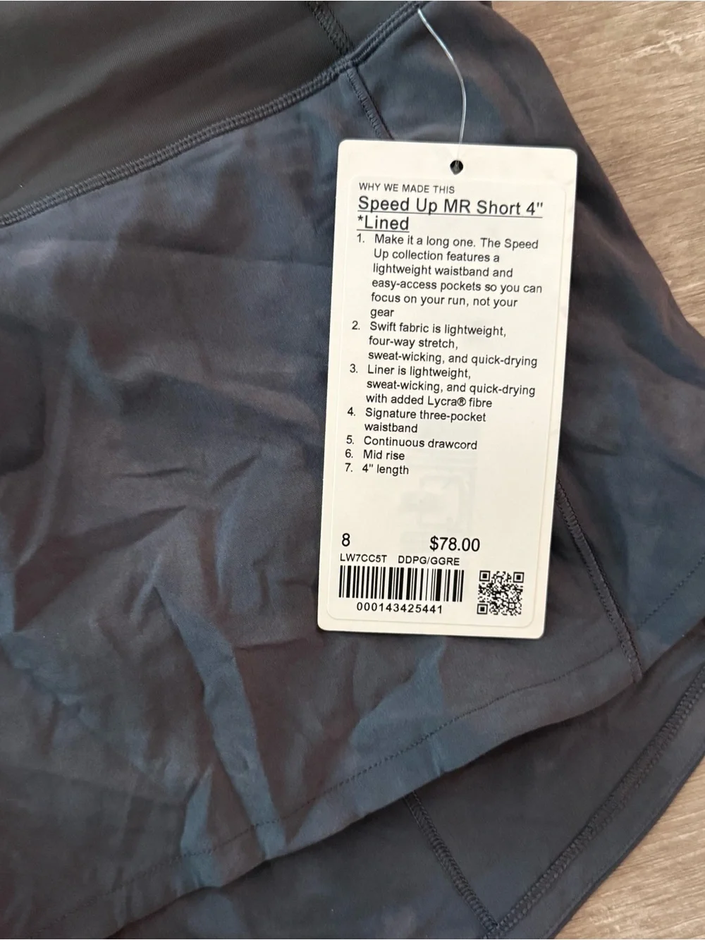 Original Version Lululemon Speed Up MR Shorts 4” NEW Diamond Dye Pitch Grey Sz 8